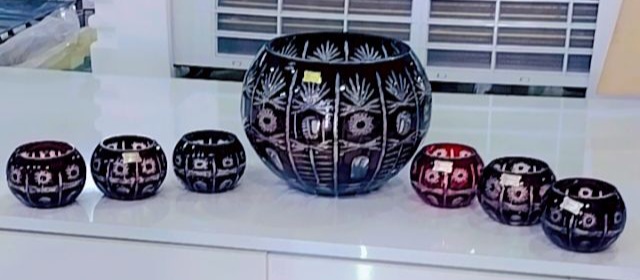 کاسه پیاله قهوه ای سوخته بوهامو۷ پارچه طرح چک تراش ستاره ای وگل پر